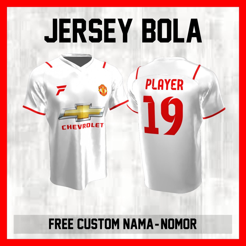 Kaos Bola Jersey Manchester United Klub Putih Garis Bahu Baju Custom Nama dan Nomor Punggung - 3