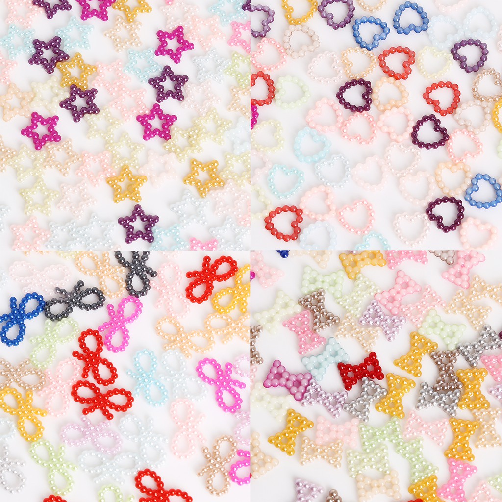 100 pcs Mix Color bow-knot/star/heart Shape Imitation Hollow Beads for Scrapbook DIY Decoration