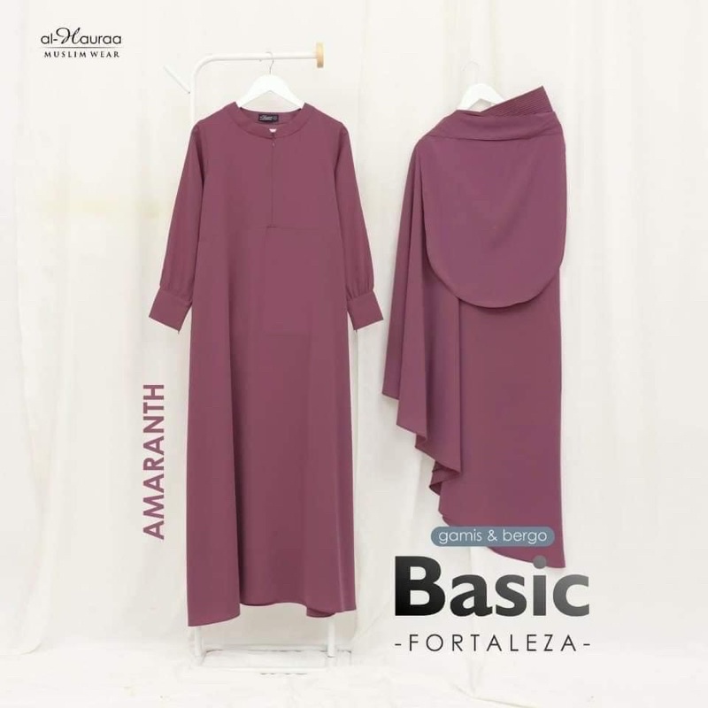 Gamis dan Bergo Set Basic Fortaleza Amaranth by Alhauraa