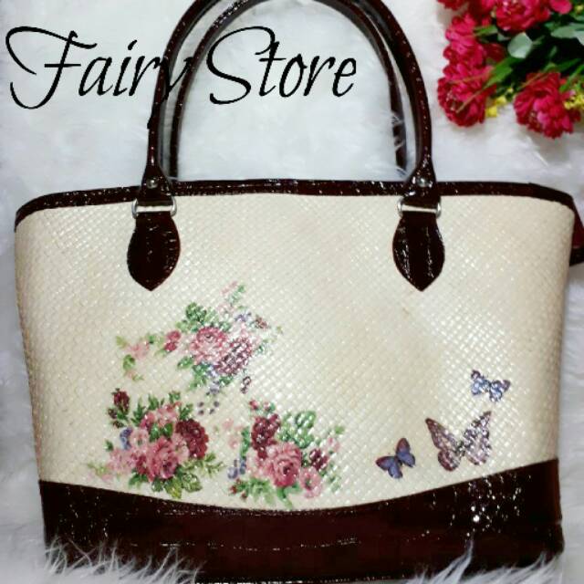 Tas Wanita Tas Anyaman Pandan Decoupage