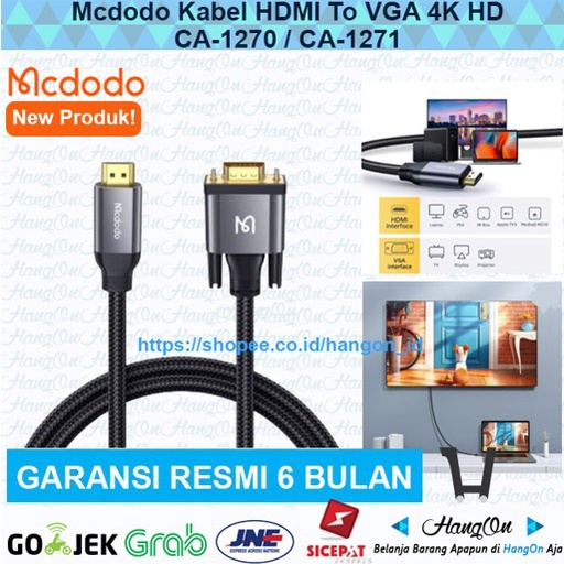 Mcdodo Kabel HDMI To VGA 4K HD Audio Video PS3 Laptop TV CA-127