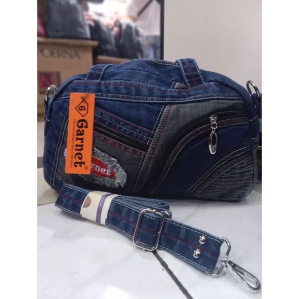 Tas slempang wanita bahan jeans denim ori Garnet