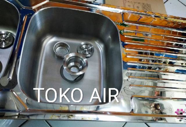 Sink 2 lubang+Sayap/ Bak cuci piring TecnoSink stainless steel kilap