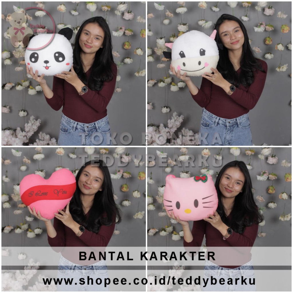 TERMURAH! BANTAL KARAKTER LUCU 30CM PANDA DORAEMON STITCH HELLO KITTY SPONGEBOB MICKEY KEROPI POOH