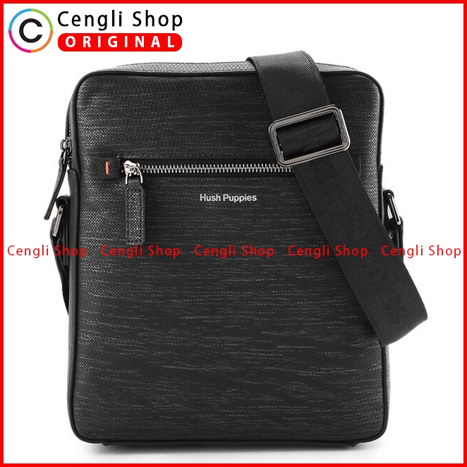 TAS SELEMPANG KULIT PRIA HUSH PUPPIES LEATHER SLING BAG ORIGINAL HITAM BLACK HM027