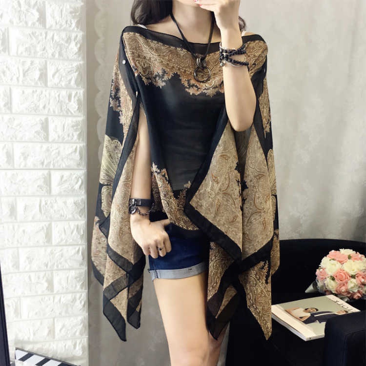 outer scarf leher aksesoris fashion korea syal wanita Bahan sifon bermutu tinggi cardigan outher Printing Batik Chiffon Sutra Shawl Wanita Silk