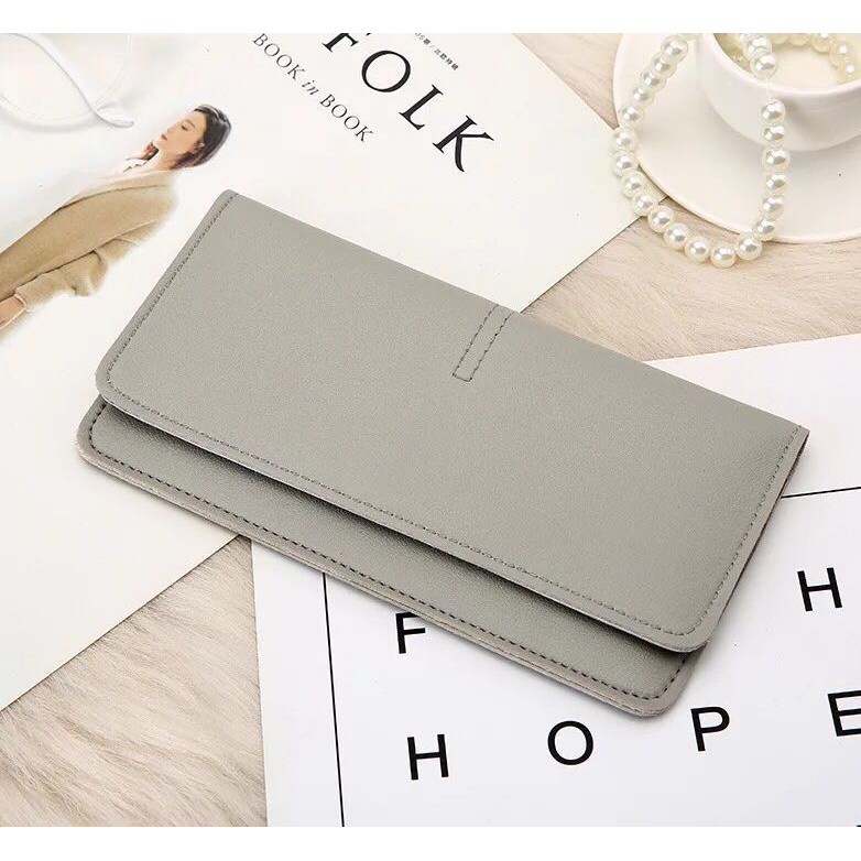 DODORY FYDP013 Dompet Wanita Panjang Lipat Dompet Polos PU Fashion Cewek-Gray