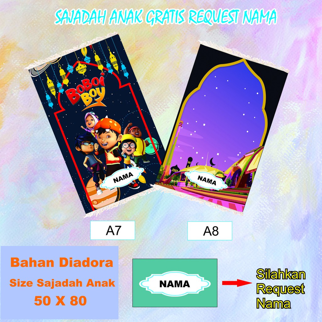 Sajadah Anak Custom Nama Karakter Sajadah Traveling Sajadah printing Sajadah Anak Pria Perempuan-3