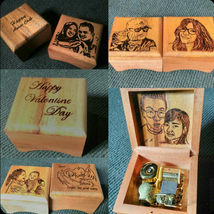Jual Custom Music Box  pyrography on the woodenbox  Murah