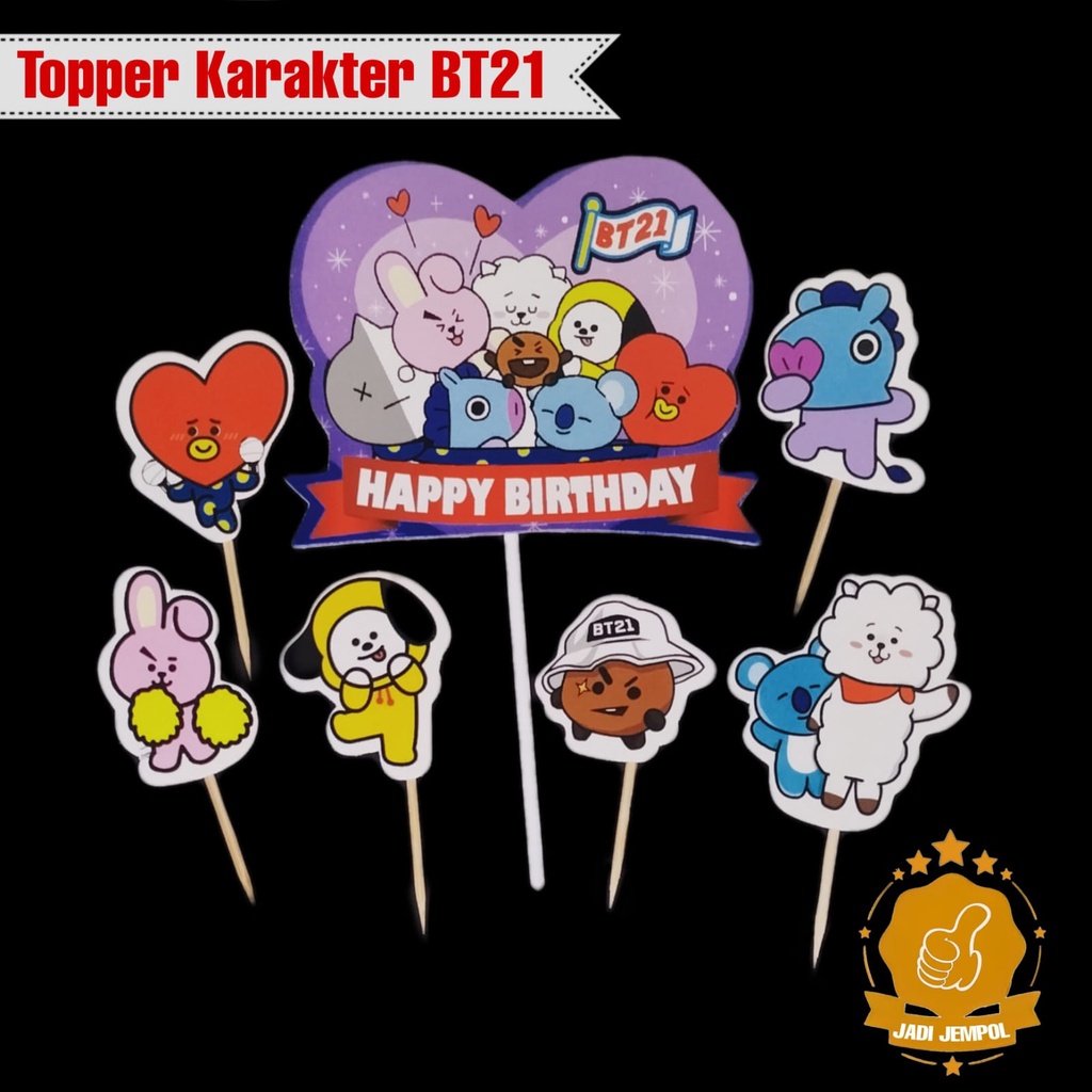 1 Set Cake Topper Happy Birthday Karakter BT21