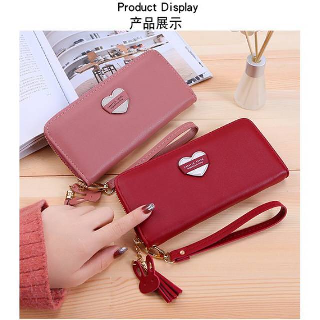 EV - D44  DOMPET PANJANG WANITA MOTIF LOVE / DOMPET CANTIK / DOMPET MURAH