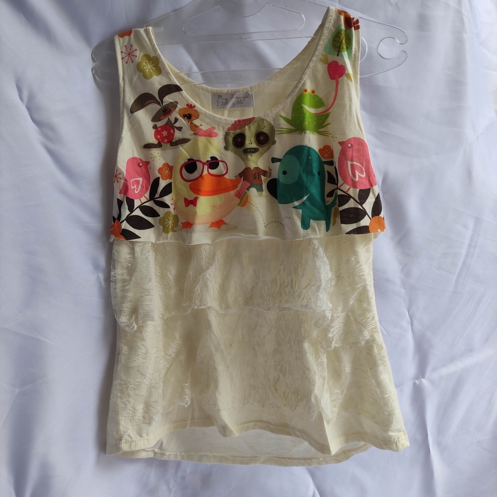 Preloved Sleeveless Top Beige renda - Vintage Style by Indy tanktop tanpa lengan