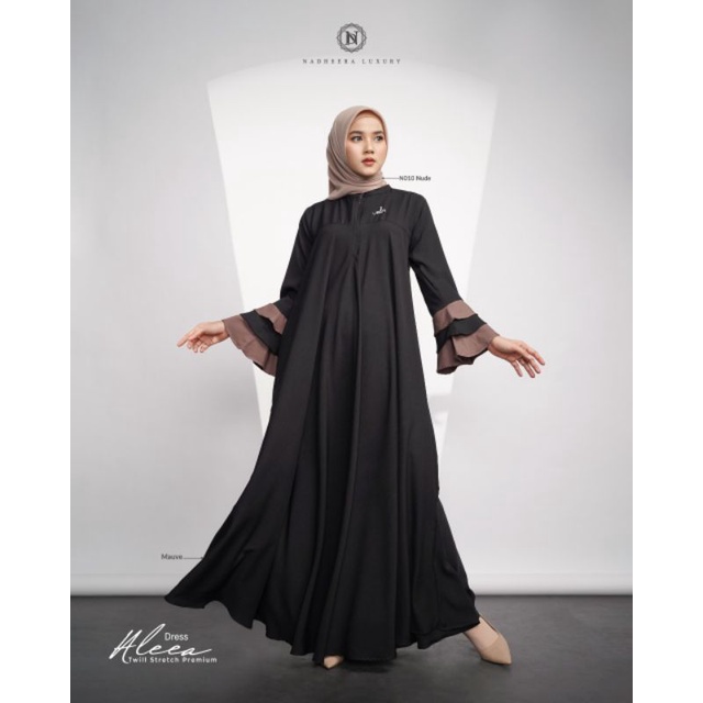 Aleea Dress black series gamis hitam by Nadheera Luxury bisa COD