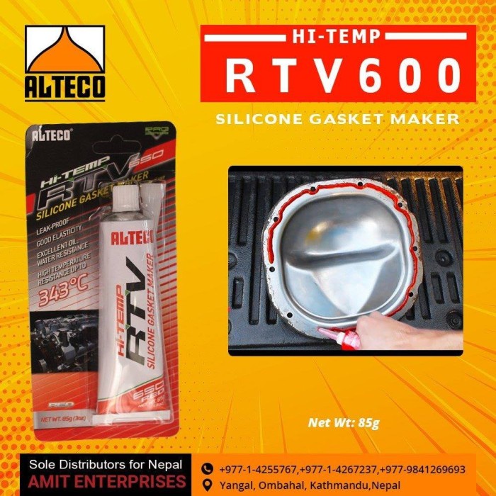 Lem Gasket Tahan Panas 343C Alteco RTV Silicone Hi Temp Lem Packing Mesin Radiator
