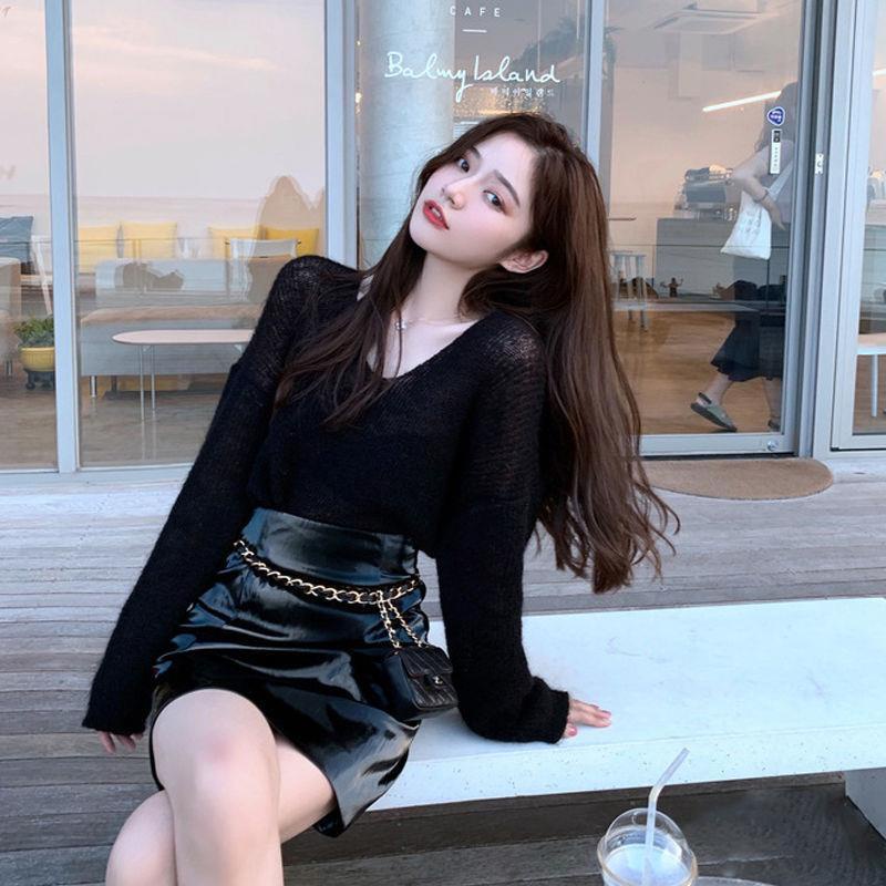 V-neck sweater wanita pakaian luar longgar gaya Korea gaya malas musim gugur 2019 baru jaket sweater