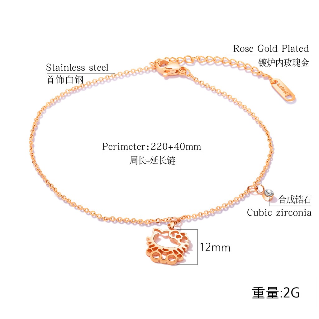 Gelang Kaki Wanita Hello Kitty Titanium Korea Trend Masa Kini Cocok Hadiah GCK039