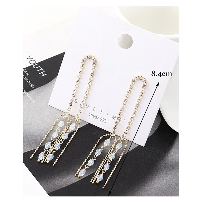 LRC Anting Tusuk Fashion Golden Real Gold-plated Tassel Crystal Glass S925 Silver Pin Earrings Y6303