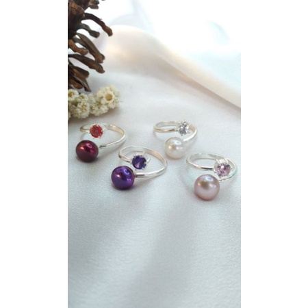 Cincin perak asli batu permata 1 mutiara air tawar