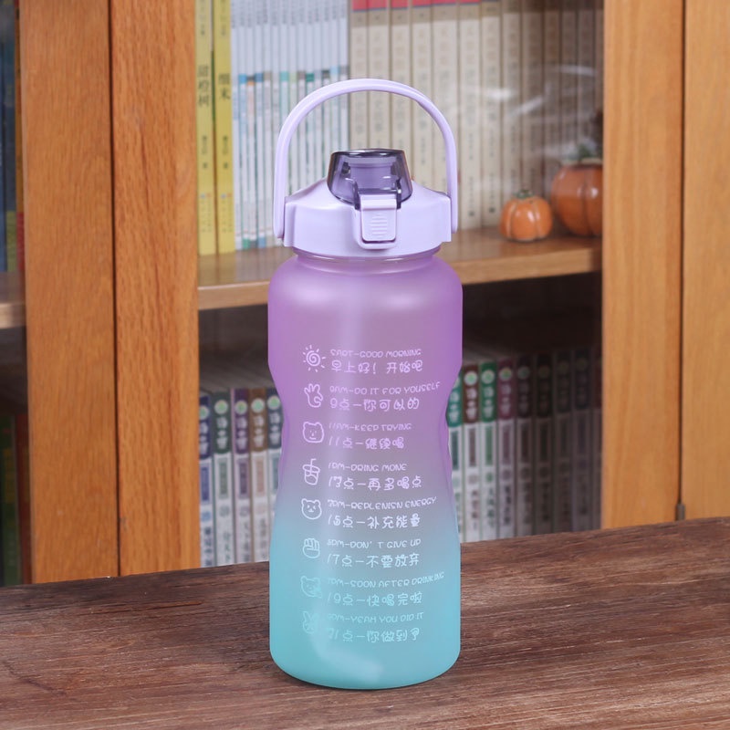 (In Stock) Botol Minum Kapasitas Besar 2000ml Warna Gradasi Dengan Spidol Waktu Untuk Fitness