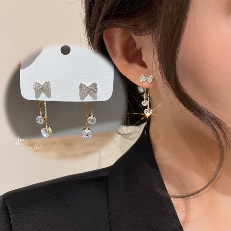 Anting Stud Rumbai Desain Bunga Aksen Berlian Gaya Retro Untuk Wanita