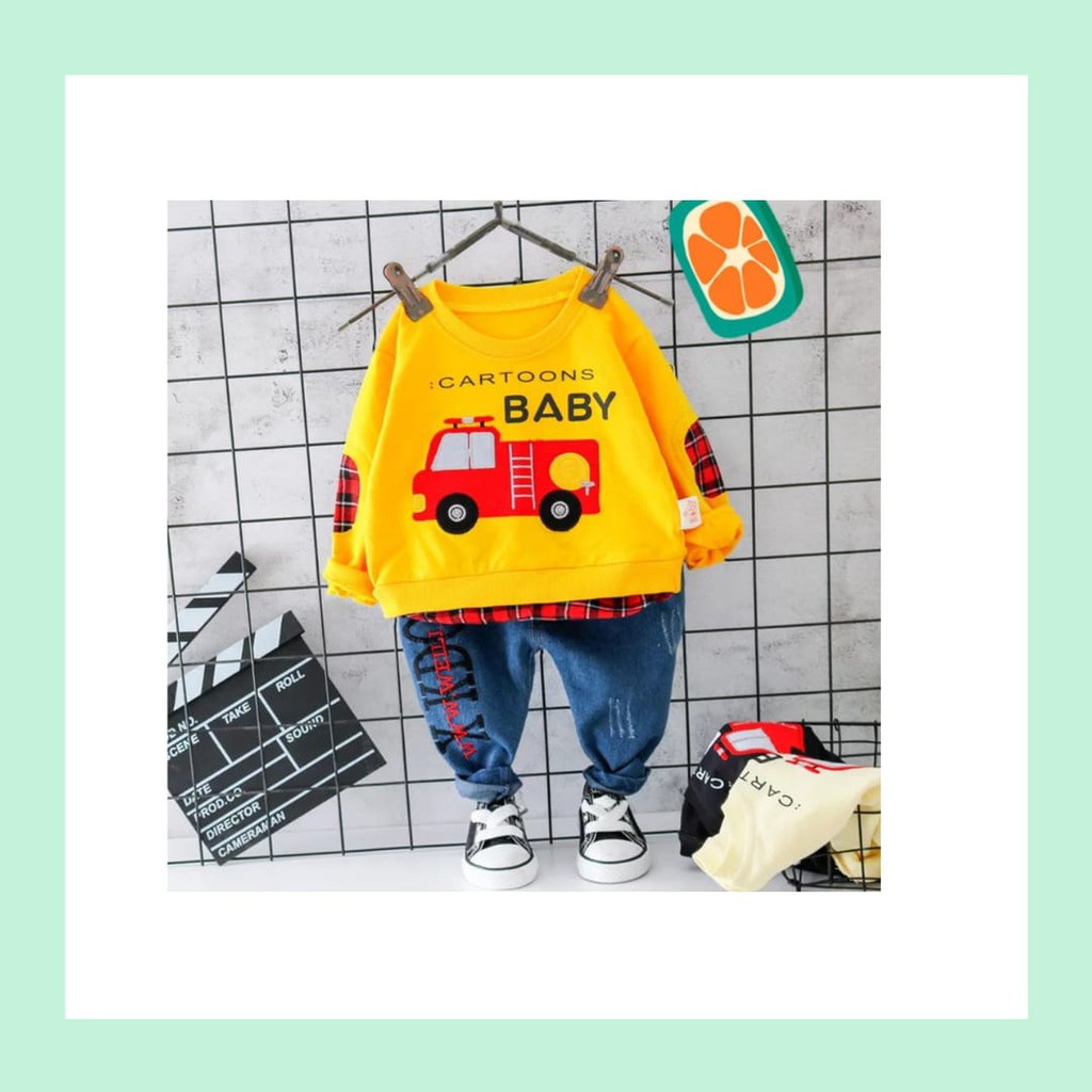 Baju Setelan Atasan lengan panjang  Celana Jeans Anak Laki laki