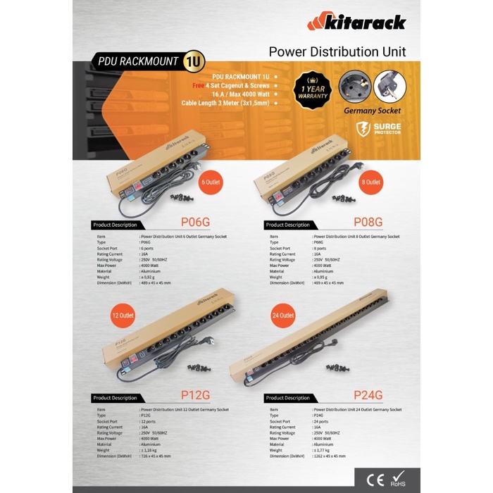 Kitarack PDU Rack Server Power Distribution Unit 8U Outlet Stop Kontak