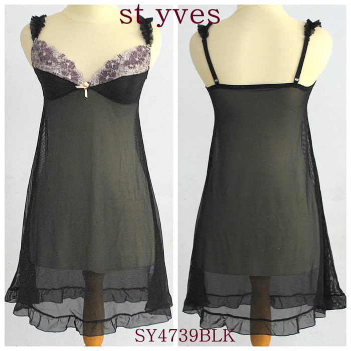LINGERIE ST YVES, BAHAN MESH TRANSPARAN, TANPA KAWAT SY4739BLK