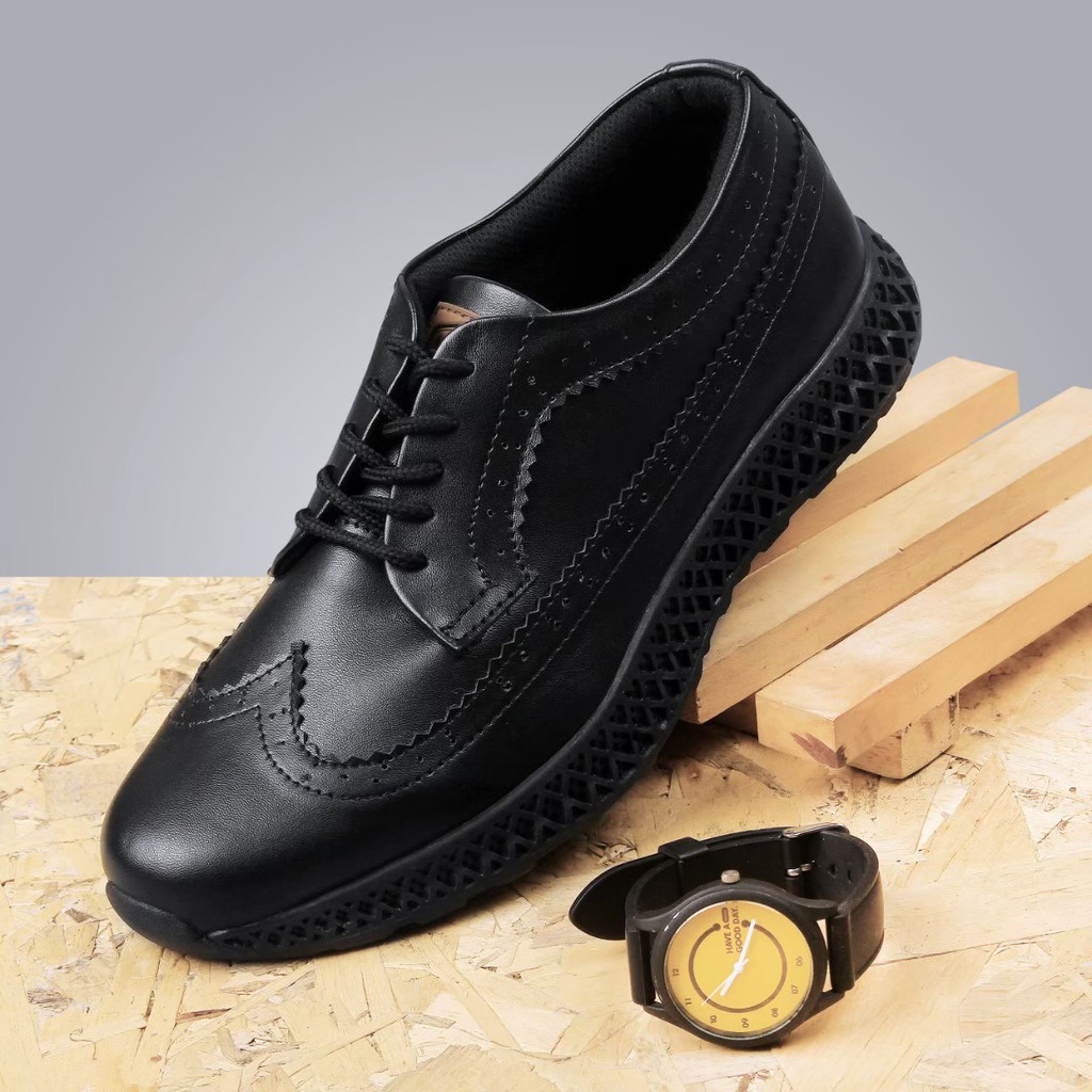 Izo Black | Sepatu Longwing Pantofel Hitam Pria Casual Wingtip Kerja Ori Cowok Laki | FORIND Monday