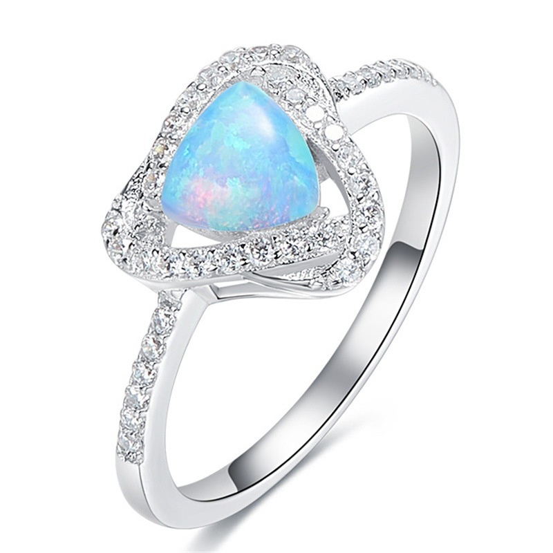 New European and American fashion women's ring Opal diamond heart-shaped ring