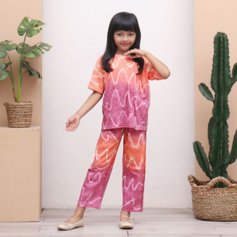 Setelan Kaos Piyama Anak Perempuan Motif Tiedye Bali Baju Tiedye Bali Kekinian