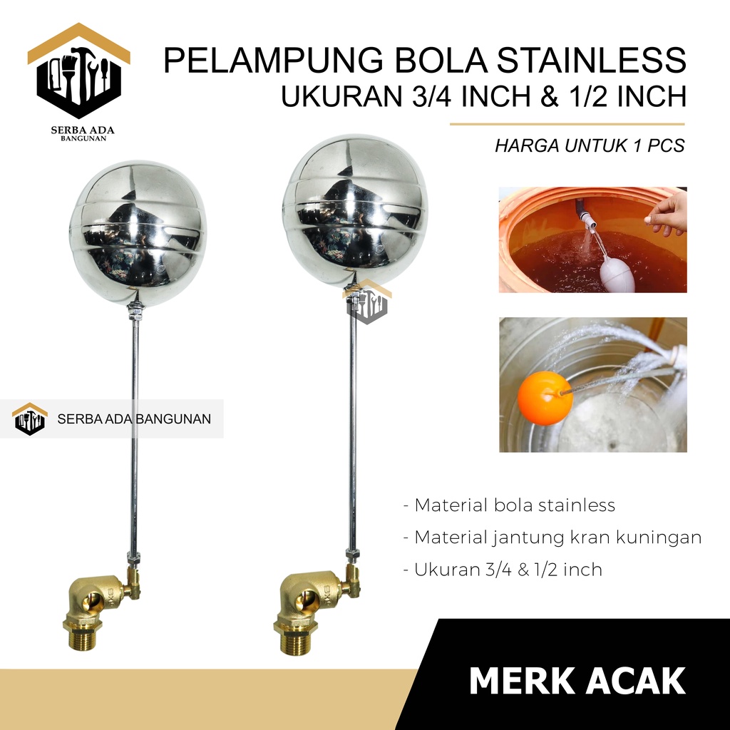 PELAMPUNG AIR STAINLES OTOMATIS 1/2 DAN 3/4 INCH MATERIAL JANTUNG-MURAH ORIGINAL