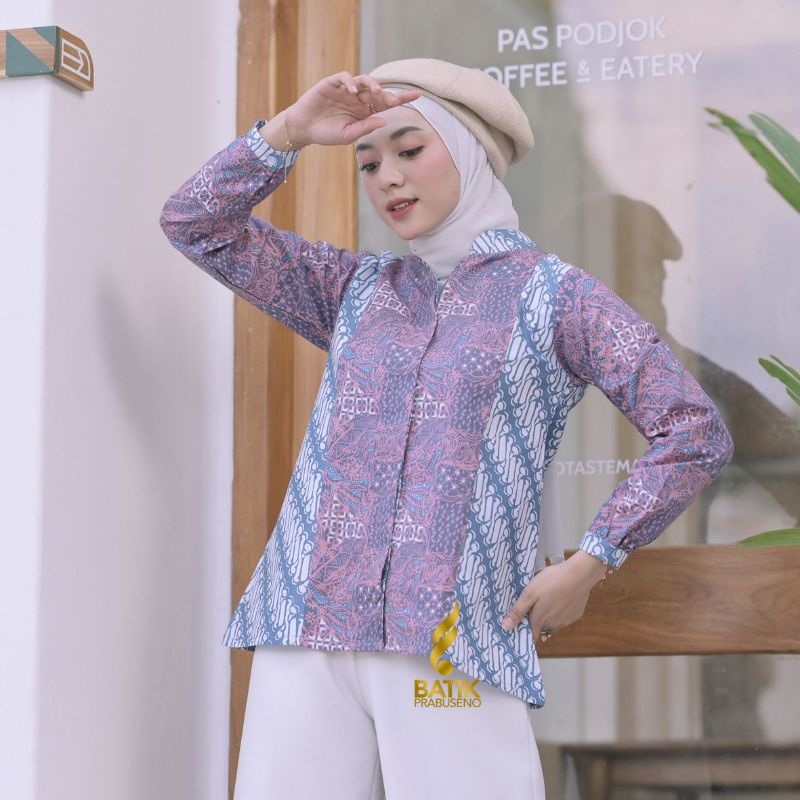 NILASARI  BLOUSE BATIK WANITA KANTOR TERBARU KEKINIAN KANCING KUTUBARU  BATIK PRABUSENO KATUN CAP HA