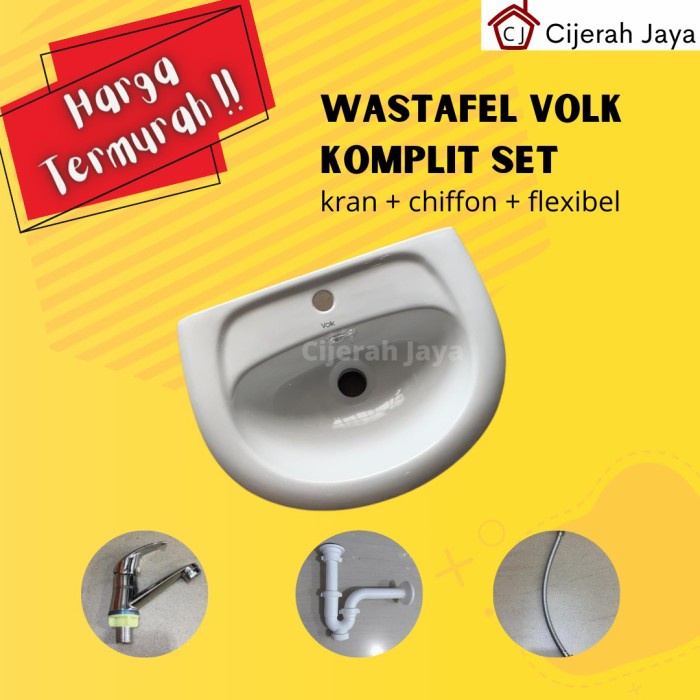 T.Lillie - Wastafel Volk Komplit / Washtafel Volk + Kran + Sifon + Flexibel - Gosend