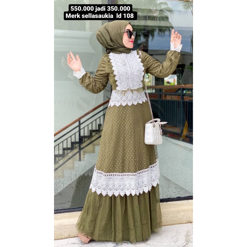 DRESS SELA SAUKIA WARNA PINK FANTA DAN  ARMY LD 108