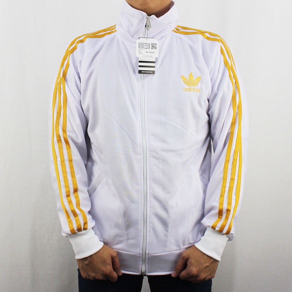 JAKET ADIDAS FIREBIRD PUTIH LIST EMAS M L XL - JAKET OLAH RAGA - SWEATER PRIA - TRAINING PRIA