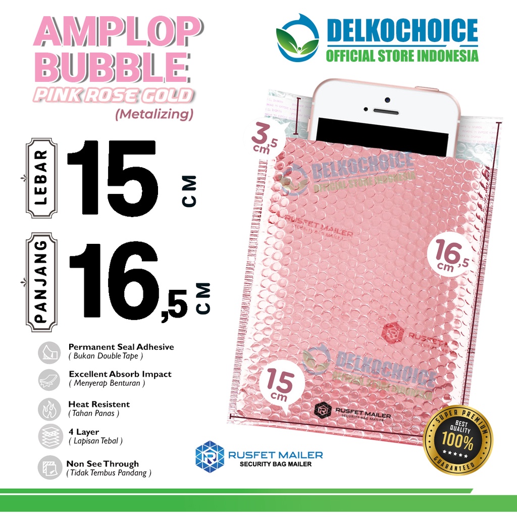 

Amplop Bubble Mailer PINK ROSE GOLD 15x13cm Bubblewrap Envelope Packing Online Rusfet Premium / SATUAN