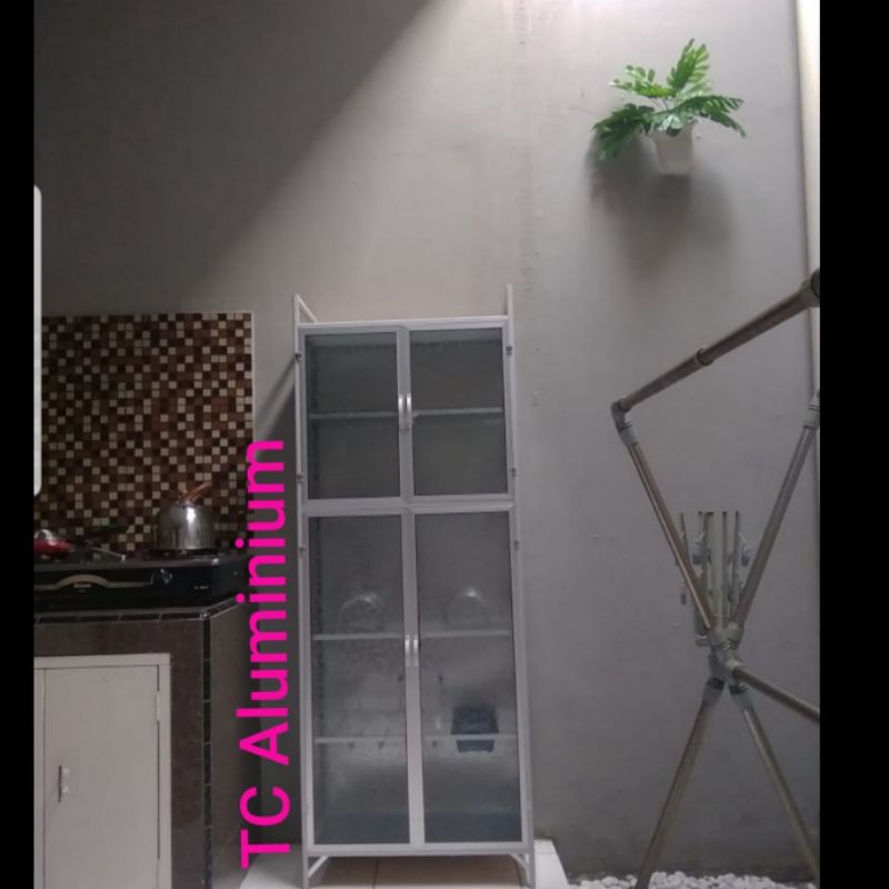 Lemari Piring TC ALUMINIUM 59X33X165 15U Kaca Rak Kecil Minimalis Pintu Tertutup