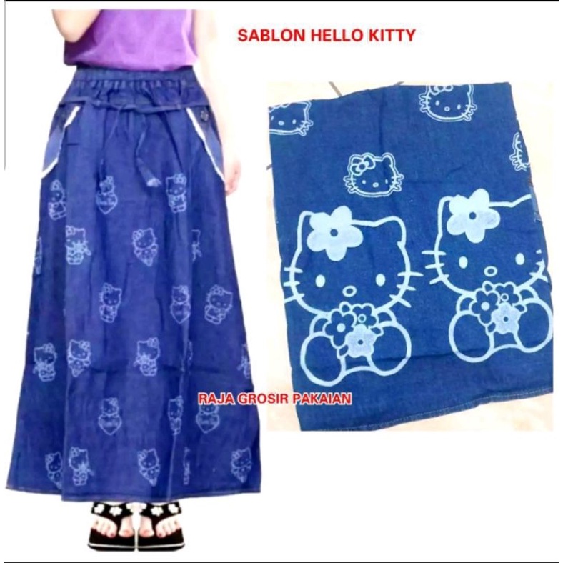 Rok Jeans Anak Umur 3-9 Th / Motif Sablon Hello Kitty/Jeans Premium Anti Luntur