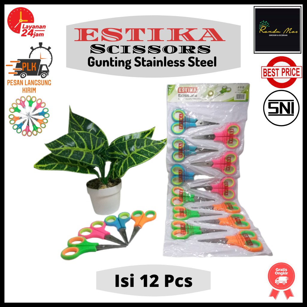 

Gunting Kertas Stainless Kecil Merek Estika Warna Neon Isi 12 Pcs Murah Original