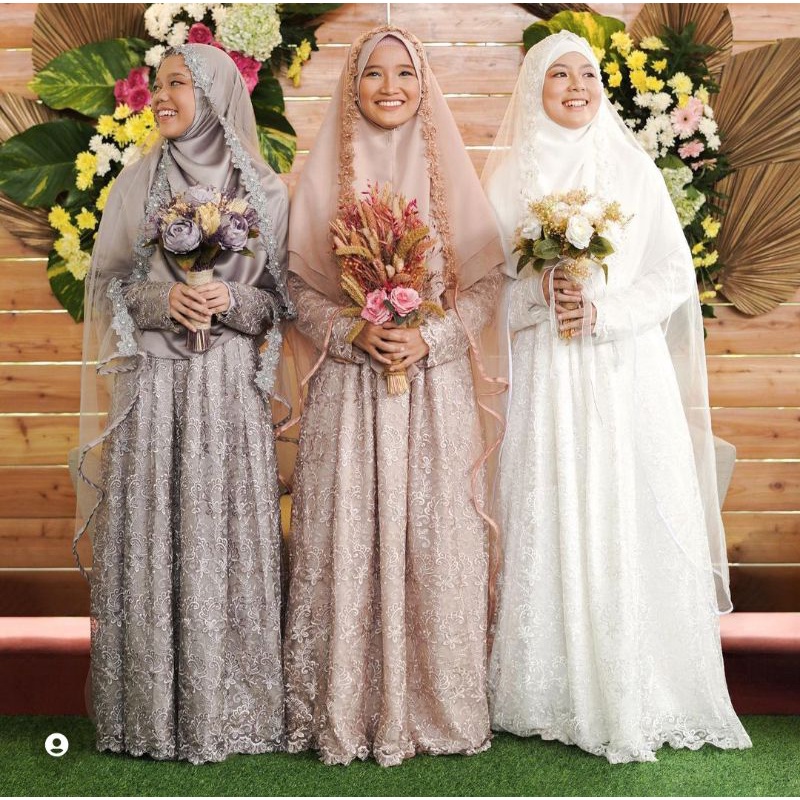 GAMIS SET AKAD SAKINAH GAUN PENGANTIN SYARI DRESS NIKAH PUTIH GREY PALE NUDE GAMIS WALIMAH GAUN WEDD