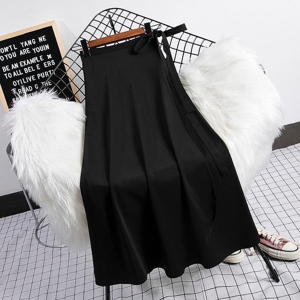 Rok A-line Shakila Strap/Rok Panjang Wanita Korea musim panas Fit to Xl-TALI SHAKILA~HITAM