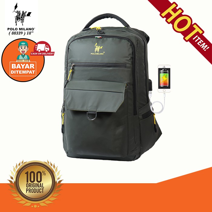 BEST SELLER TAS RANSEL PRIA IMPORT POLO MILANO - 88339 - FREE BOTOL - TERLARIS USB ANTI AIR MURAH