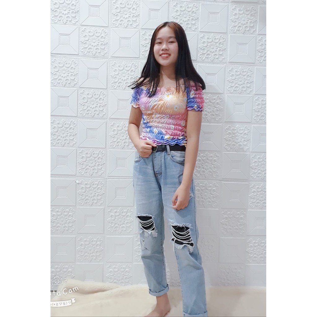 Top Sabrina Kerut Tie Dye Cotton Candy / Atasan Kerut Tie Dye