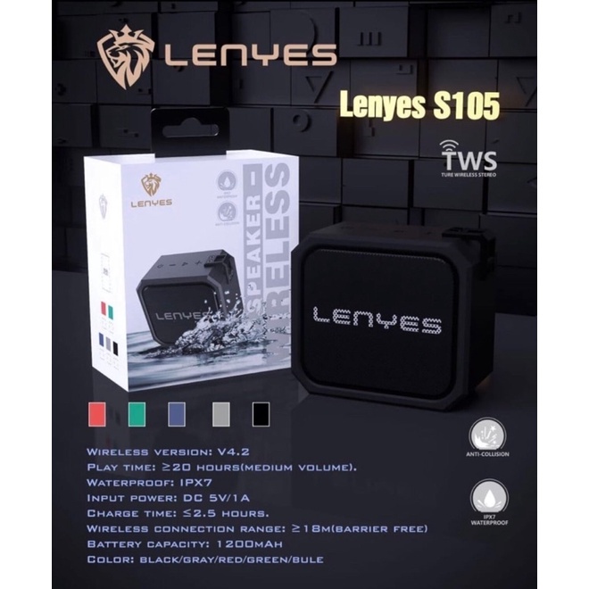 LENYES S105 Speaker Bluetooth waterproof ipx7 outdoor wireless TWS HIFI BASS anti air tahan banting original