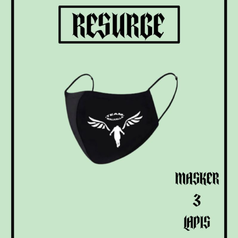 Masker TEAM VALHALLA anime / black 3ply Earloop headloop / pria wanita dewasa / masker hitam kain 3 