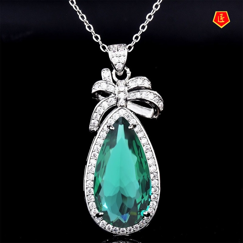 [Ready Stock]Emerald Water Drop Pear-Shaped Pendant Exaggerated Large Colored Gems Necklace