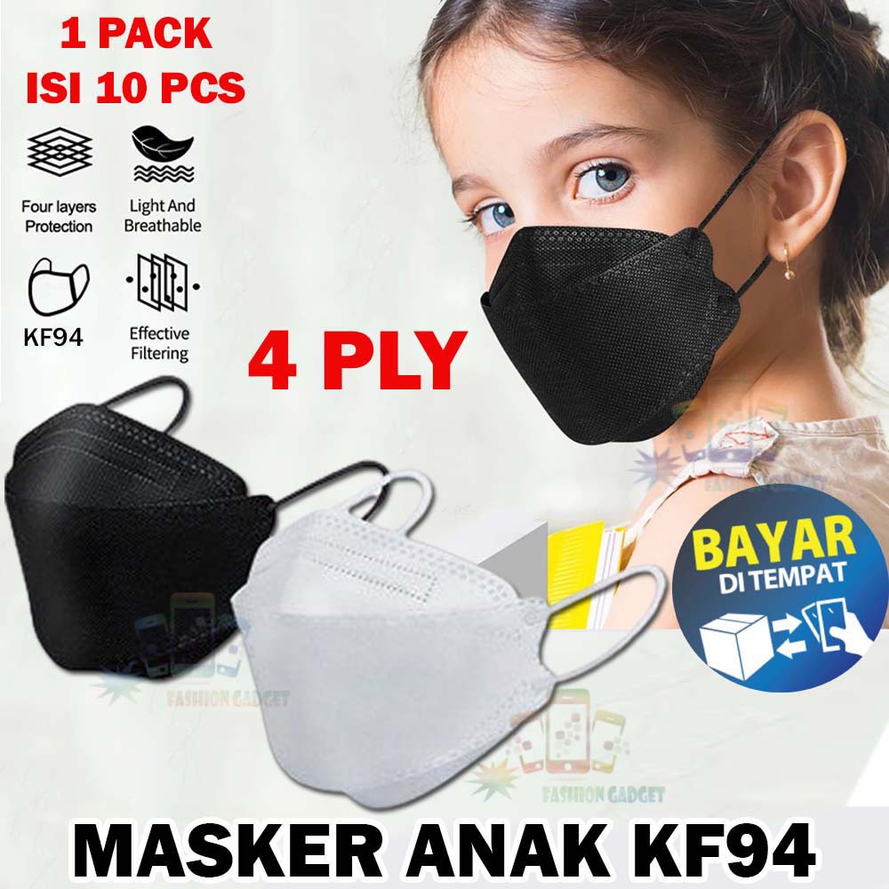 (isi 10pc) Masker Anak 4ply Model Korea Masker KF94 Evo Kids Masker Wajah Earloop Anti Virus 4 ply