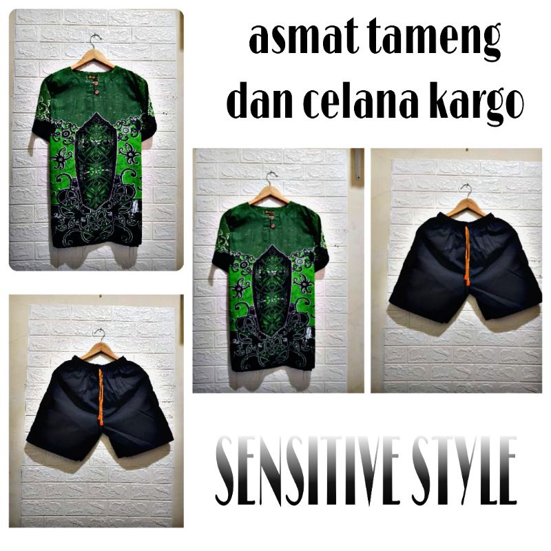 Setelan Baju Asmat Tameng Dayak dan Celana Cargo Pria Wanita (Unisex)