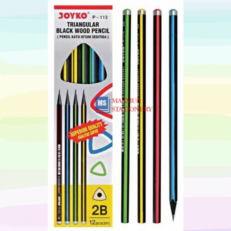 Jual Pensil 2b Joyko Batang Segitiga Garis Warna Kayu Hitam P 113 12