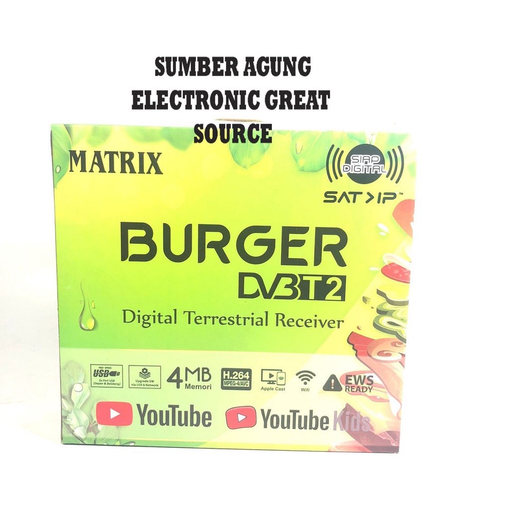 Set Top Box STB Matrix Hijau Burger Receiver DVB T2 Siaran Digital Terrestrial